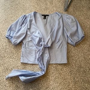 Keyhole deep V blue crop top